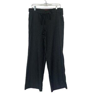 Hot Kiss Wide Leg Pants Womens Size 11 Black White Pin Stripe Tie Front Y2K